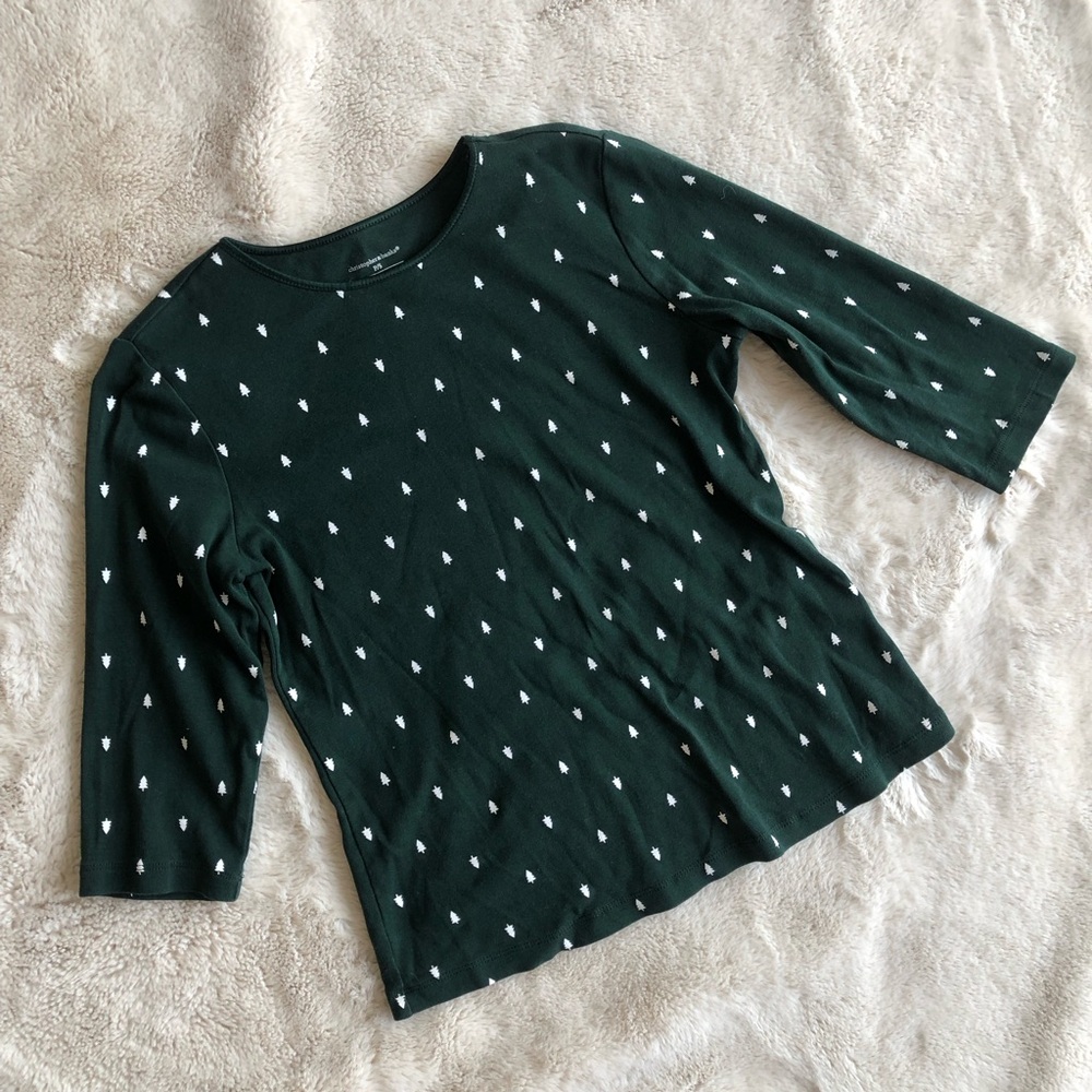 Christmas Christopher & banks jewel neck 3/4 sleeve cotton petite small green